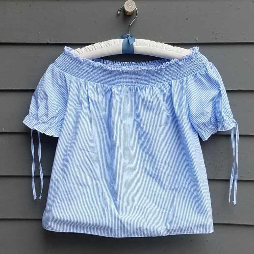 Primark Blue White Strip Off the Shoulder Blouse size 8